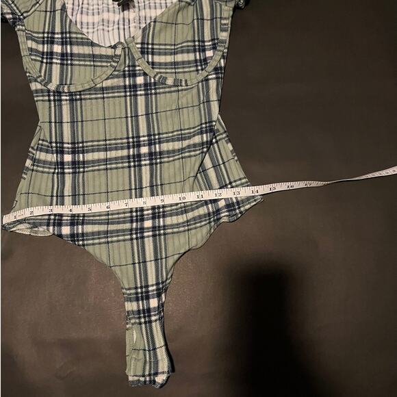 RUE 21 Small Green Plaid Corset Bodysuit Thong Snaps NWT - Picture 8 of 10